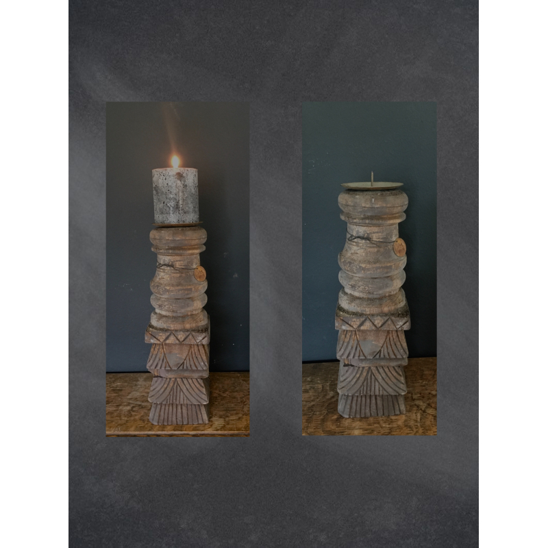 Houten robuuste kandelaar set van 2.
