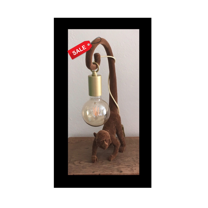 Bruin velvet tafellamp aap.